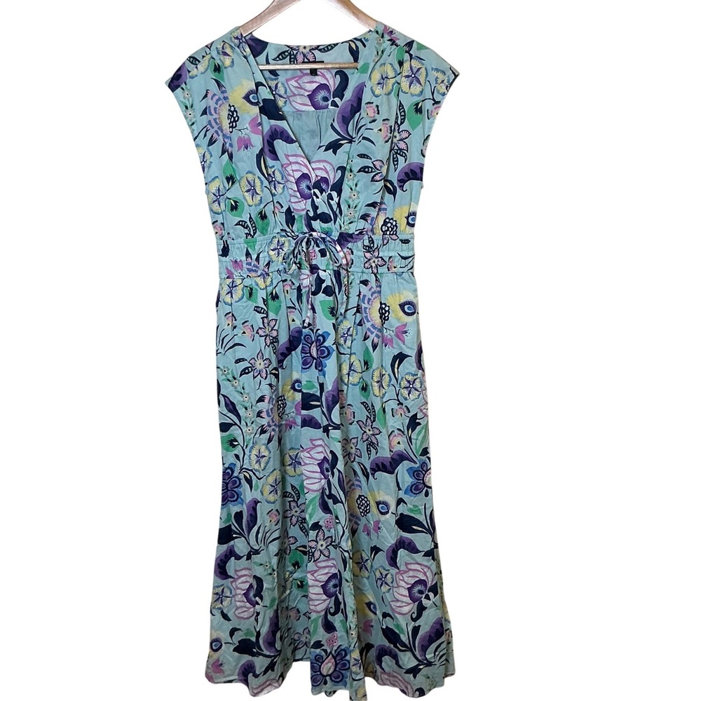 Talbots Size 6 Floral Maxi Dress Cotton Blue Purple Smocked Waist Cottagecore